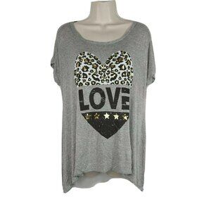 Soul Cake Heart Love Knit Top Sharkbite Hem Women Size M Heather Gray NEW